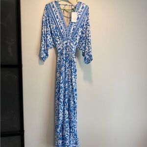 Elegant Blue Floral Maxi Dress